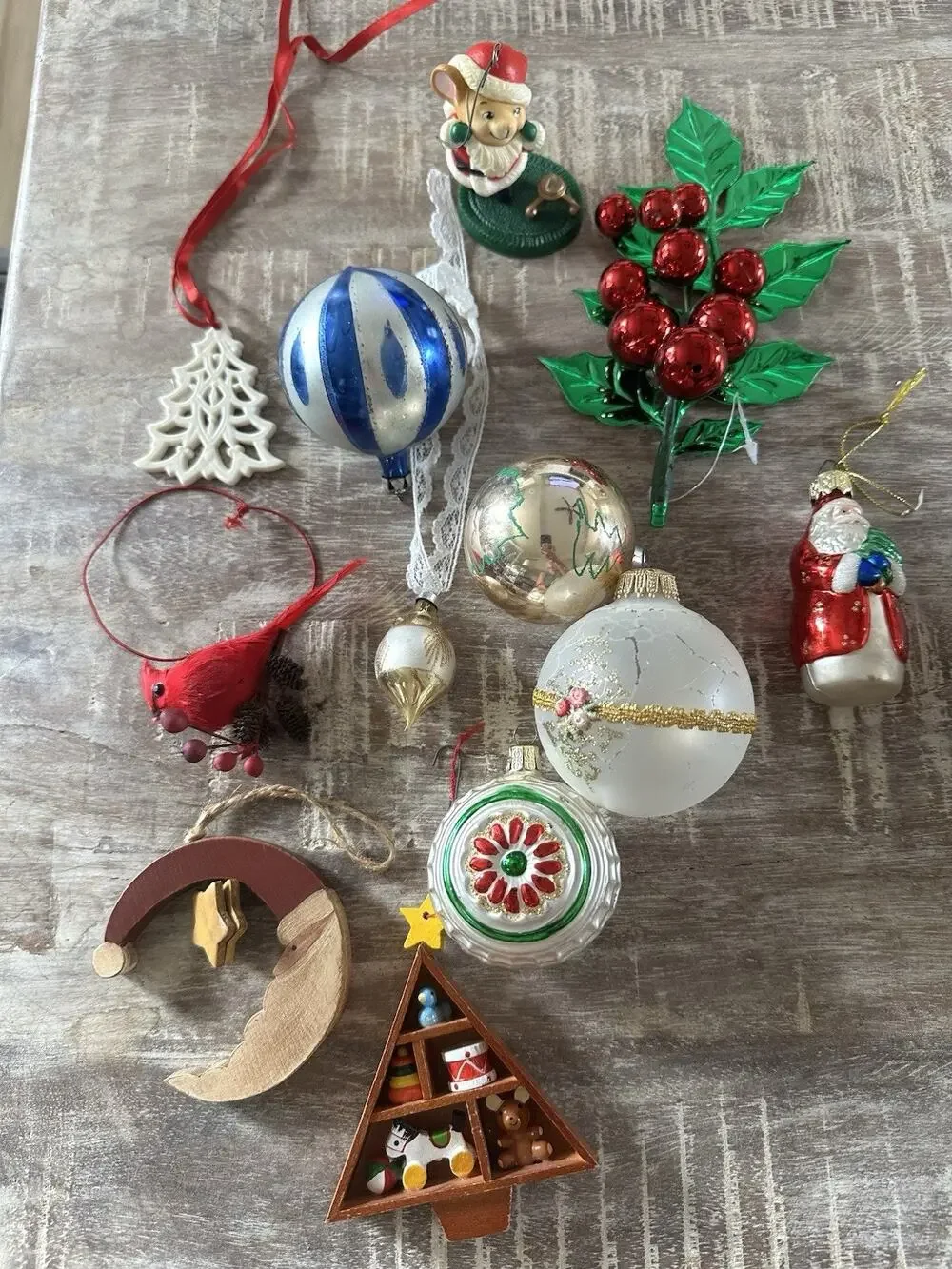 Lot Of 12 Vintage Christmas Ornaments Glass Wood Kurt Adler West Germany Poland